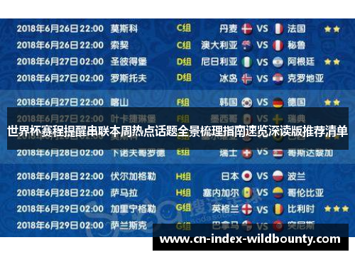 世界杯赛程提醒串联本周热点话题全景梳理指南速览深读版推荐清单 世界杯赛程提醒串联本周热点话题全景梳理指南速览深读版推荐清单