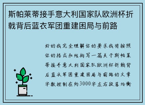 斯帕莱蒂接手意大利国家队欧洲杯折戟背后蓝衣军团重建困局与前路